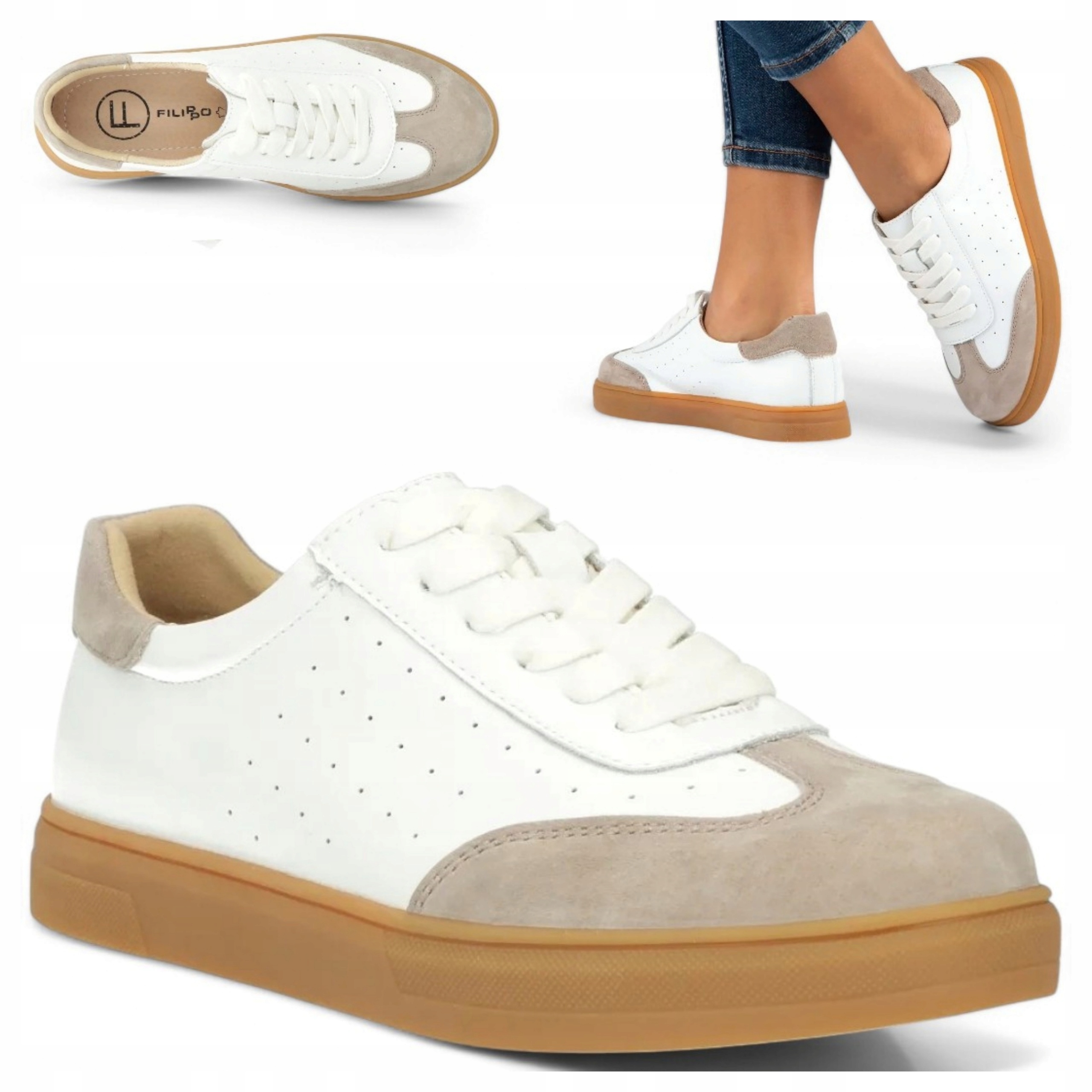 Skórzane Sneakersy Półbuty Damskie Filippo DP6128 Skóra Naturalna Białe 37