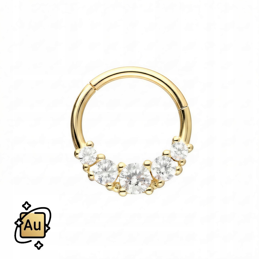 Zlatý ozdobný Clicker 14K Au kroužek ze zlata o průměru 585 1,2/8 mm 5 zirkonů