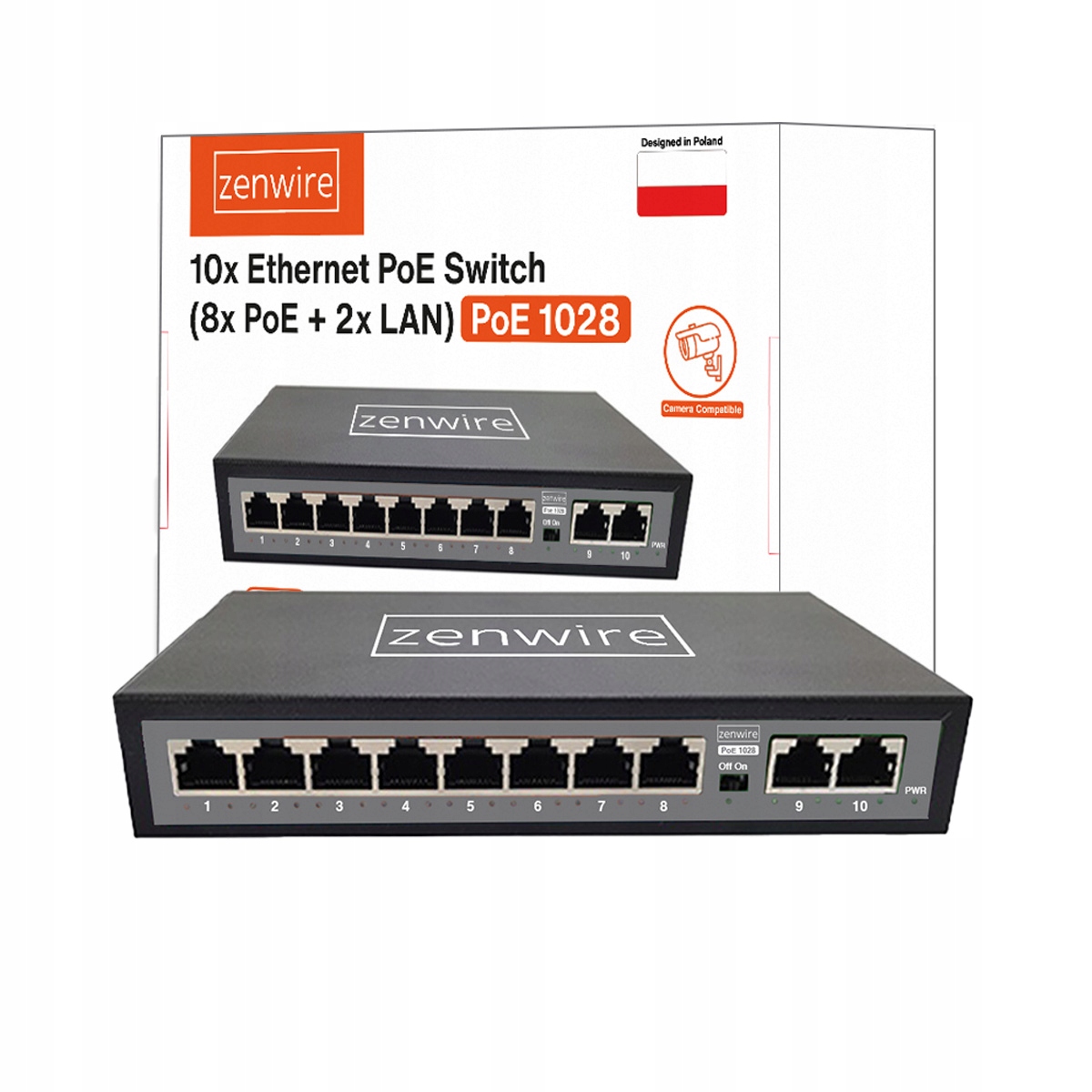 Switch 10 portů 8 Poe 2 Lan Ethernet RJ45 pro Ip kamery