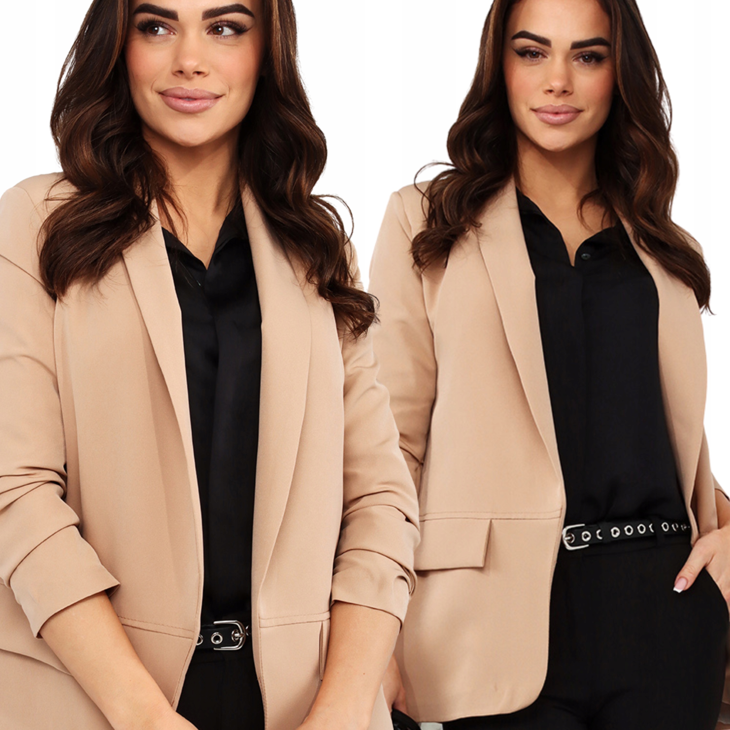 Żakiet Damski Kobiecy Narzutka Marynarka Luźny Klasyk 52 6XL Karmelowy 2593