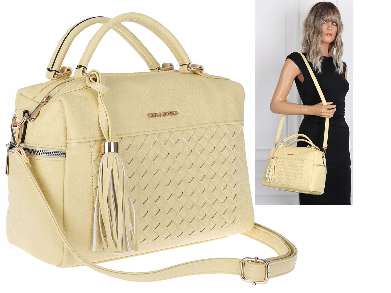 Torebka damska włoskiej marki Charro Listonoszka kuferek CH2171 żółty