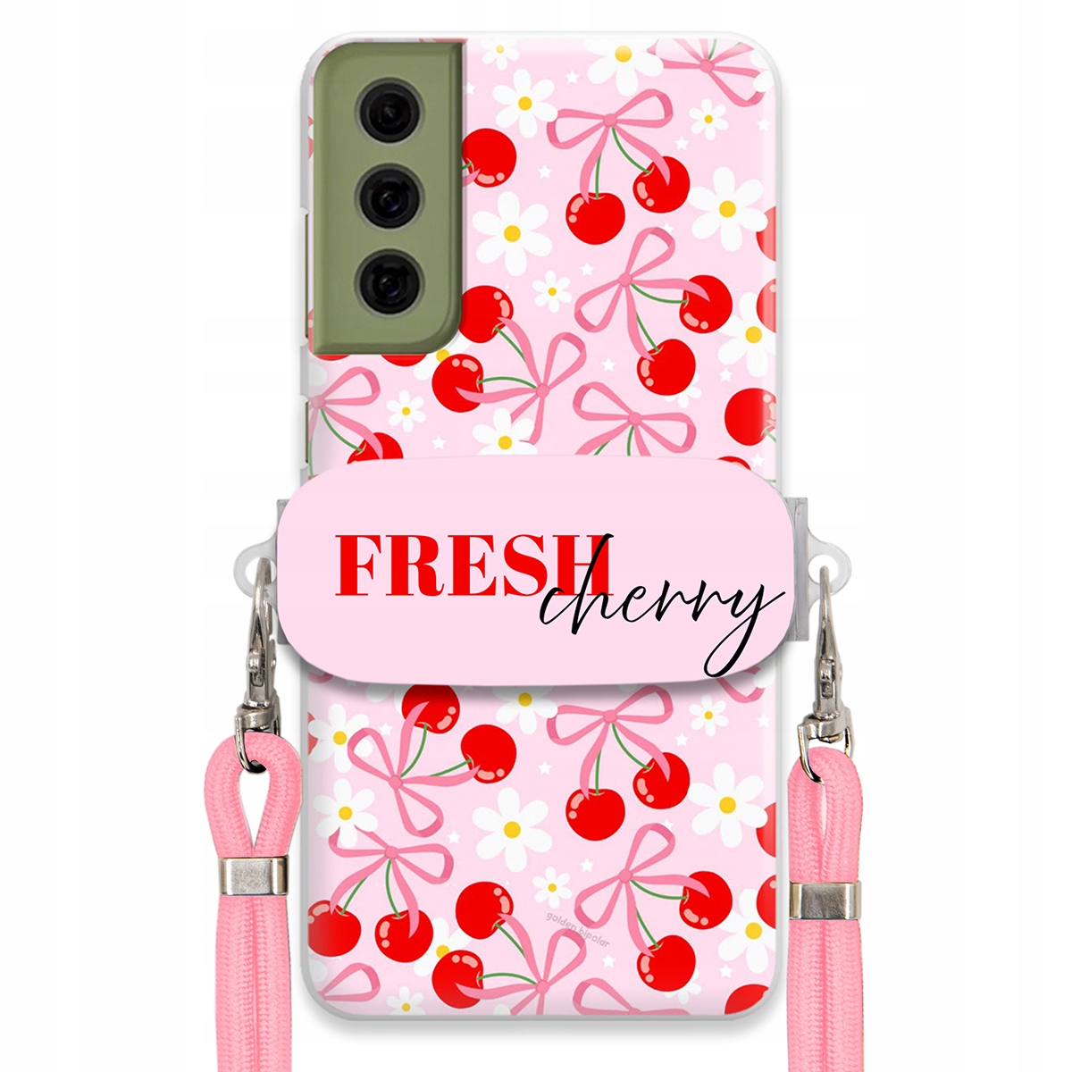 Puzdro pre Samsung S21 Fe Case držiak na šnúrku Ružový Fresh Cherry Kokardy