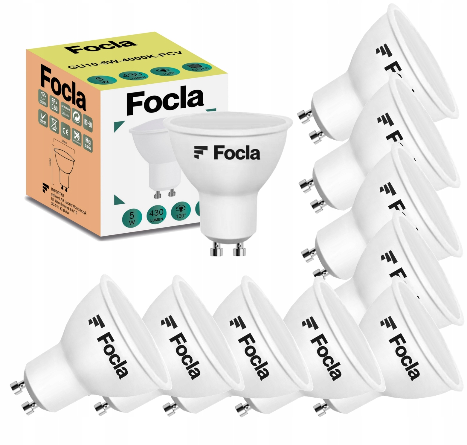 

10x Żarówka Led GU10 5W Biały Neutralny 4000K