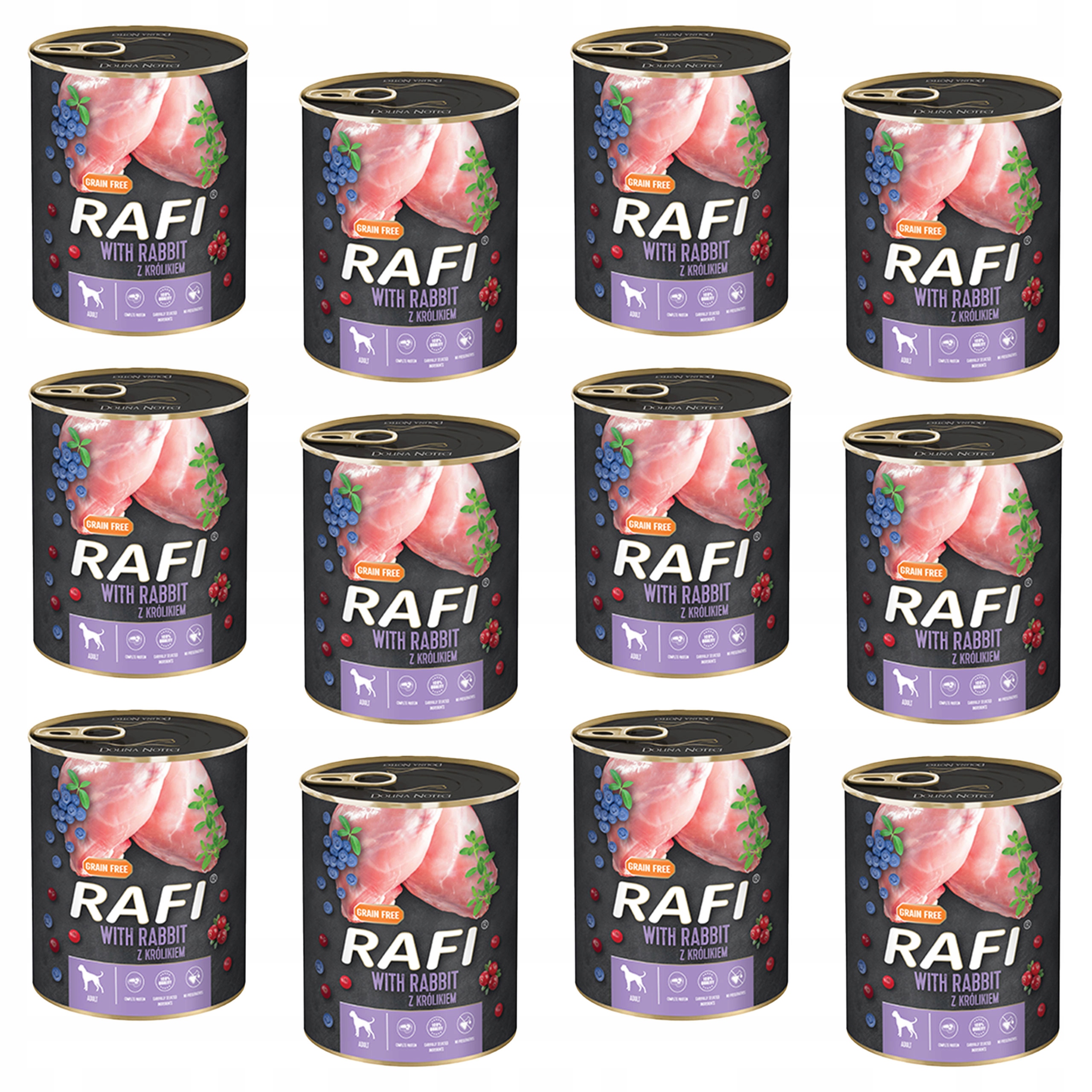 Levně Dolina Noteci Rafi Krmivo mokré pro psa Králík 12 x 800 g