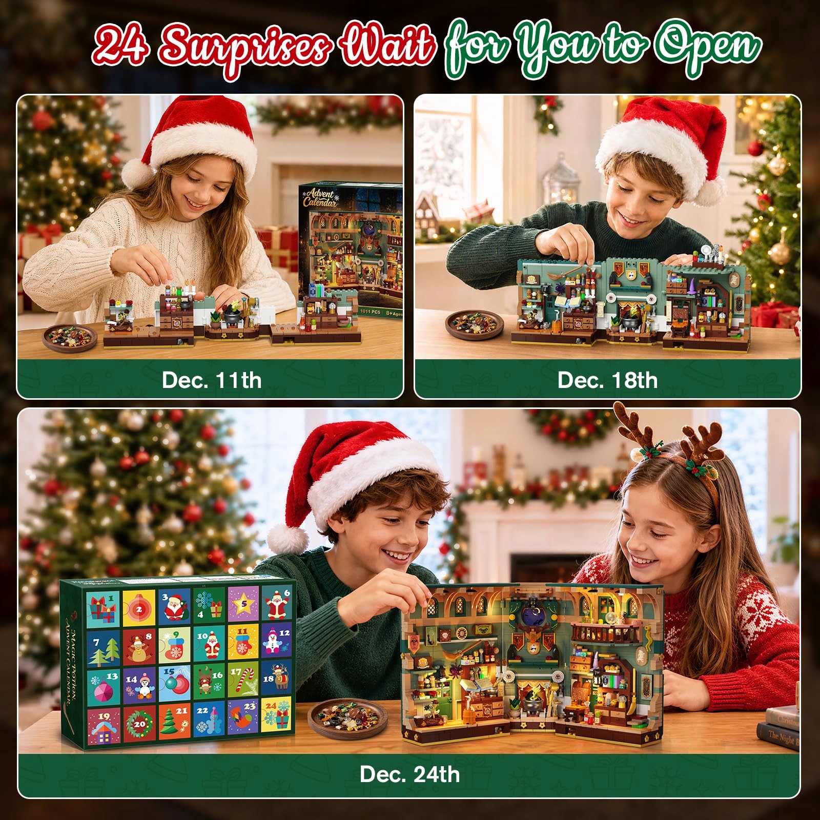 Адвент-календарь Christmas Potion Book Nook 2026, конструктор из 990 деталей с 5 светодиодами — фото 7