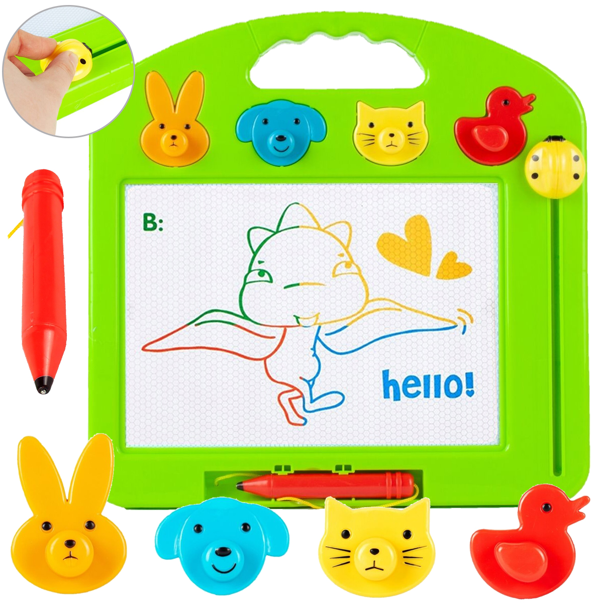 Znikopis Tablica Magnetyczna z Długopisem KOLOROWE RYSUNKI + 4 Pieczątki