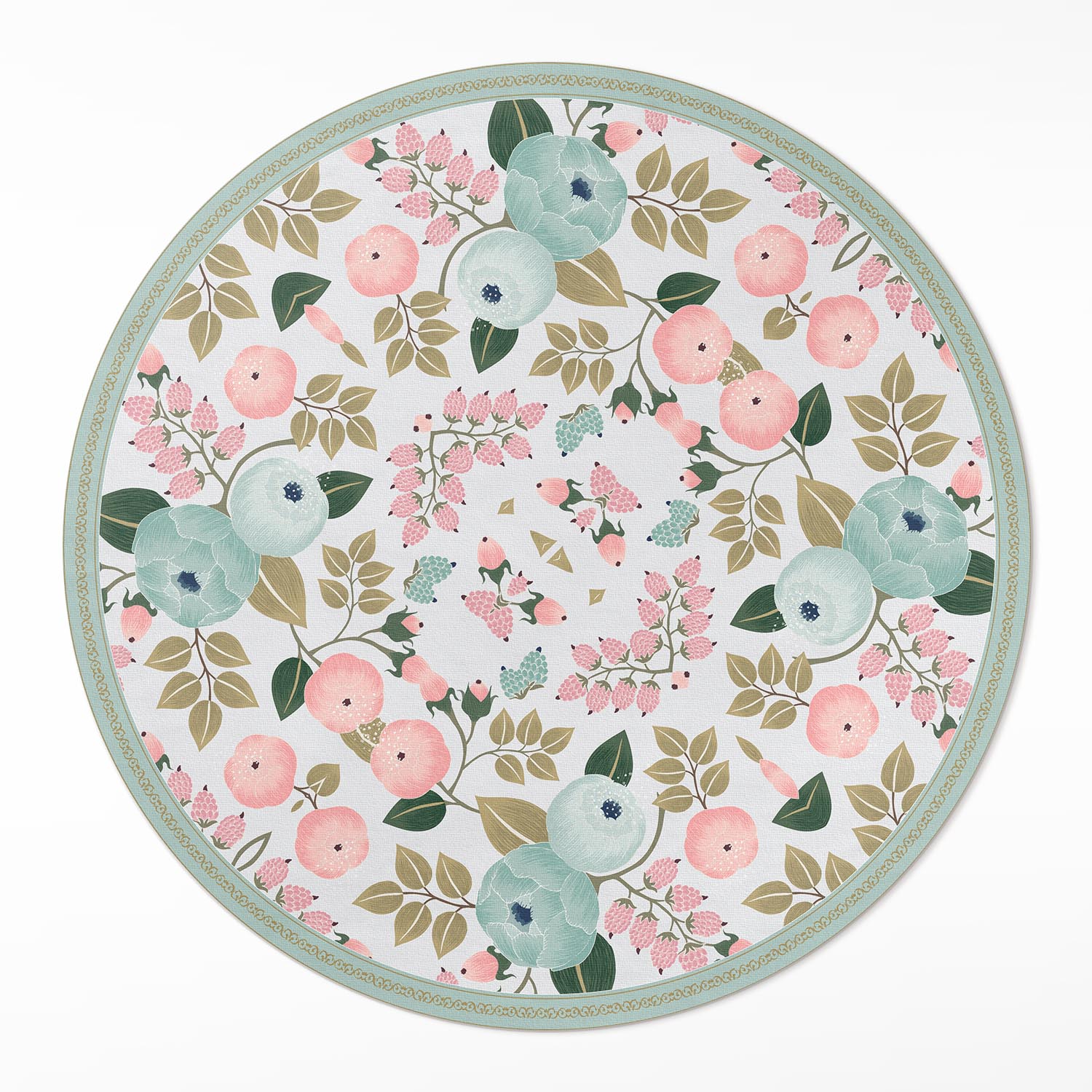 Okrúhly vinylový koberec do kancelárie Pastelové jemné kvety, pivonky ⌀ 110 cm