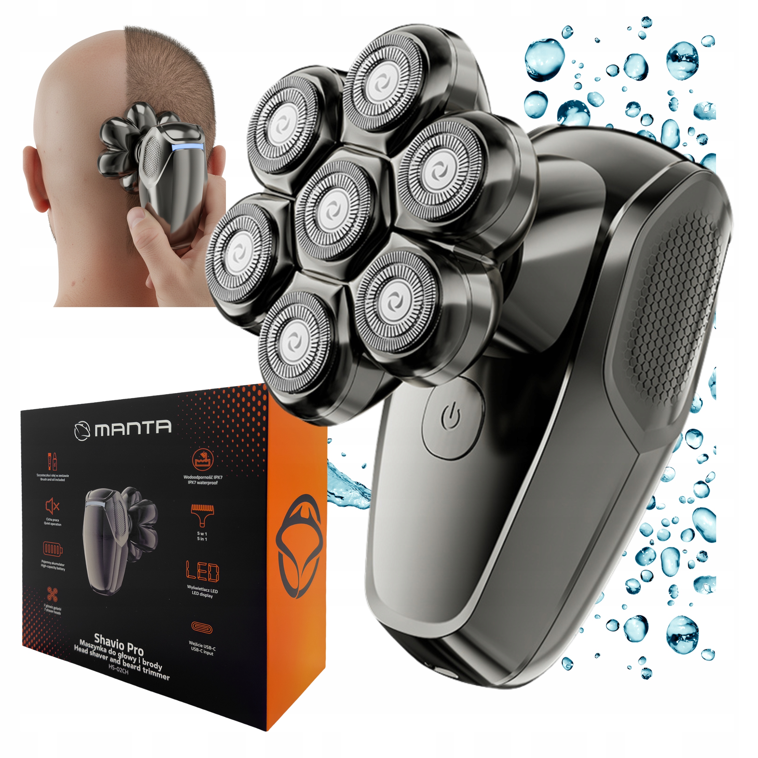 Golarka Męska 7 Głowic Trymer Do Głowy Brody Tytanowe Ostrza