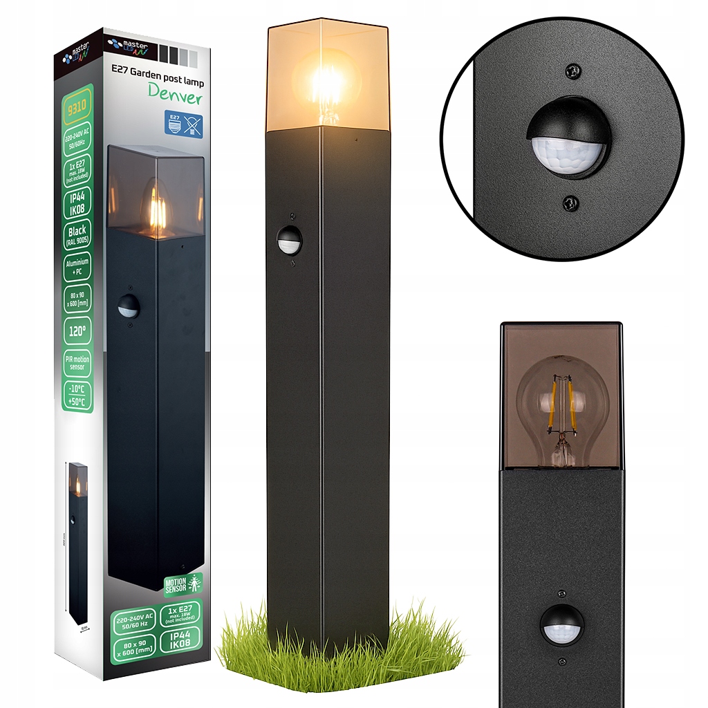 Lampa Led Stojąca Ogrodowa słupek 60cm Czujnik Ruchu zewnętrzna E27 Led