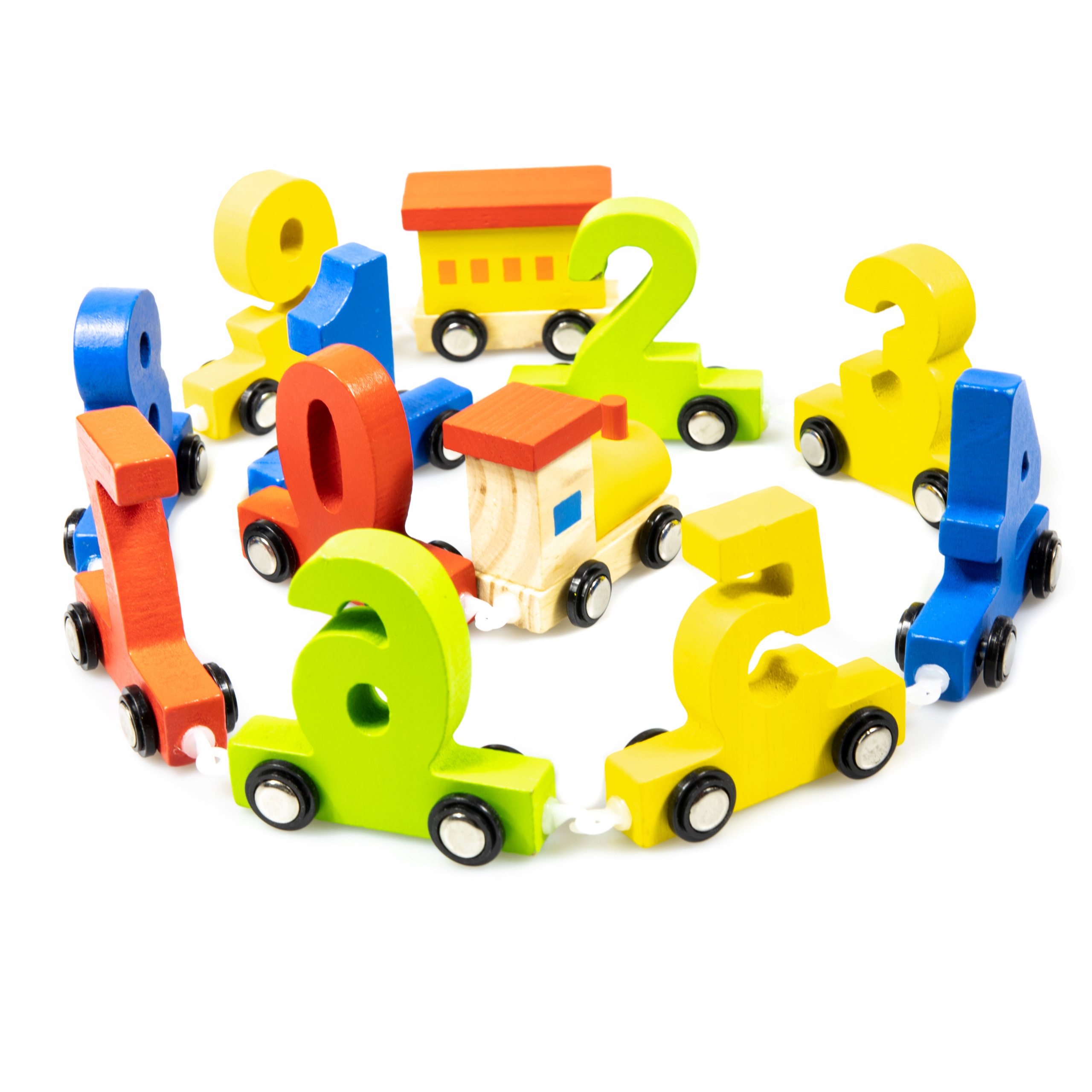 DREWNIANA KOLEJKA LOKOMOTYWA POCIĄG NAUKA CYFERKI Materiał drewno plastik inny