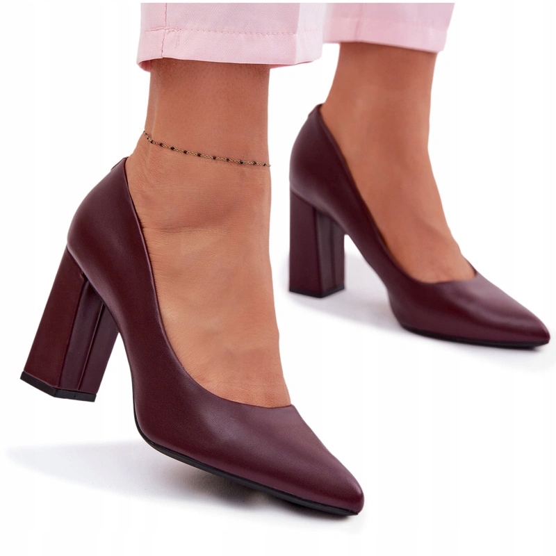 Czółenka Na Słupku Eko Skórzane Sergio Leone PB216 Bordowe 37