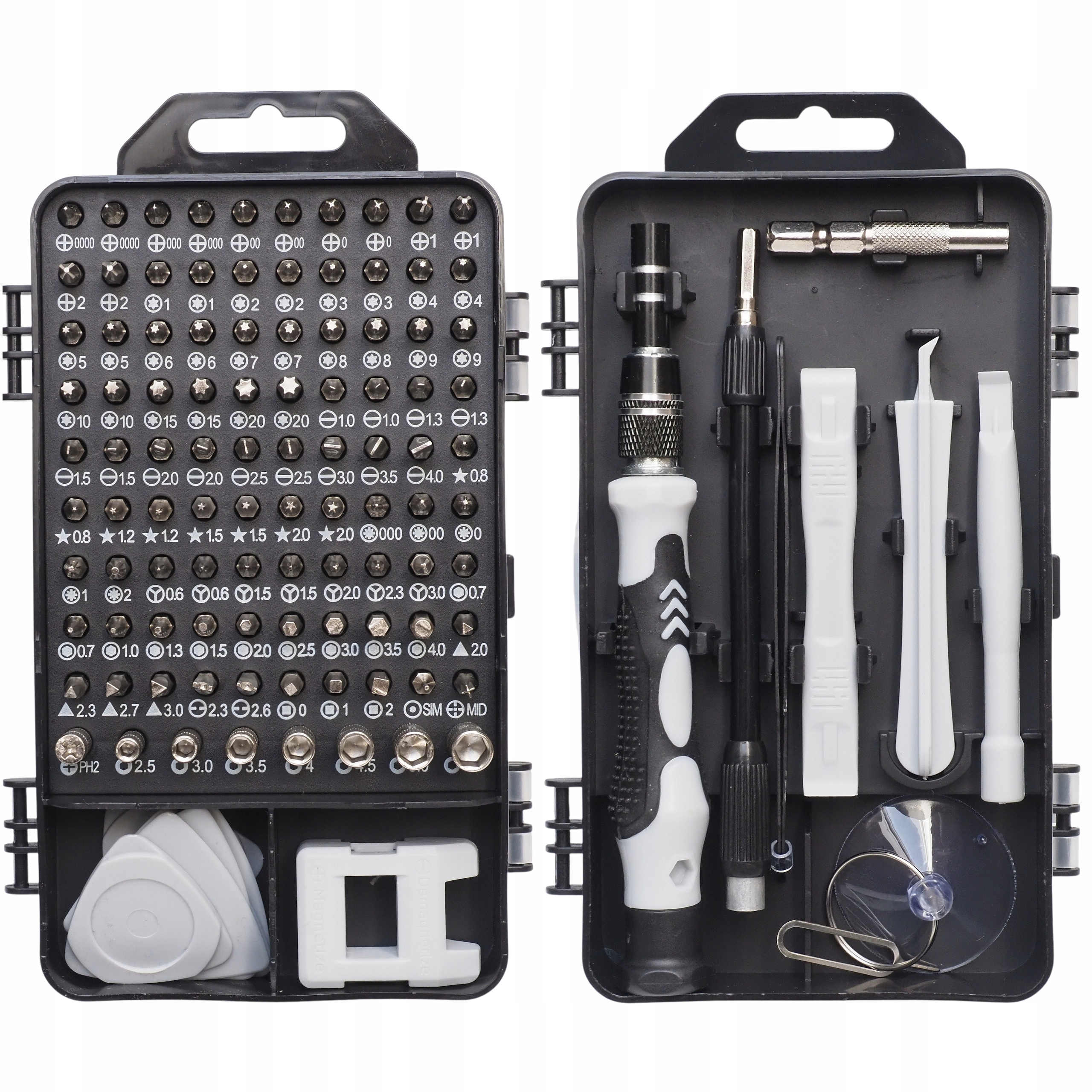 ZESTAW 115 NARZĘDZI SRWISOWYCH OTWIERAKI WKRĘTAKI BITY PĘSETY