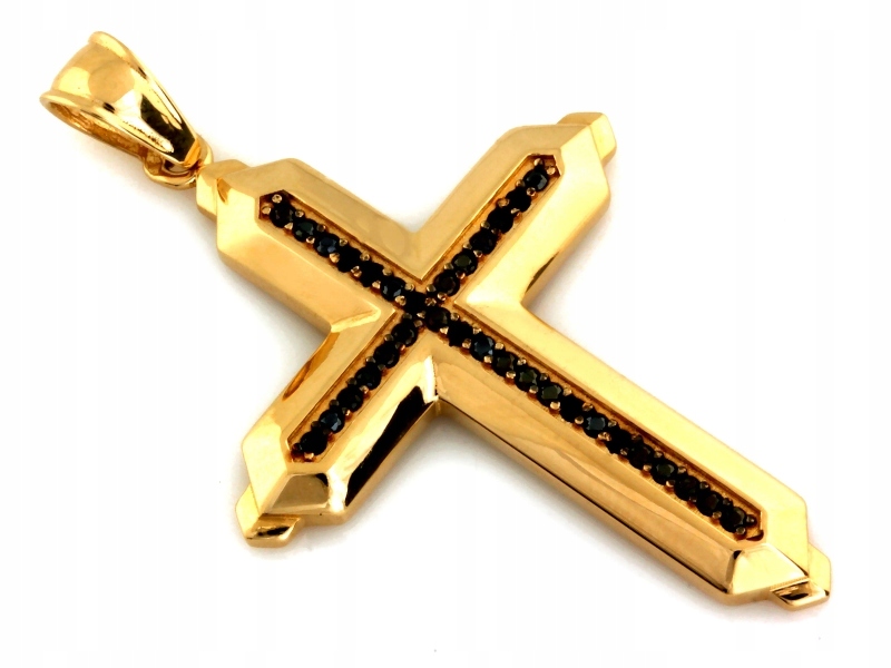Zlatý křížek 585 s černými zirkony, pánský přívěsek jako dárek