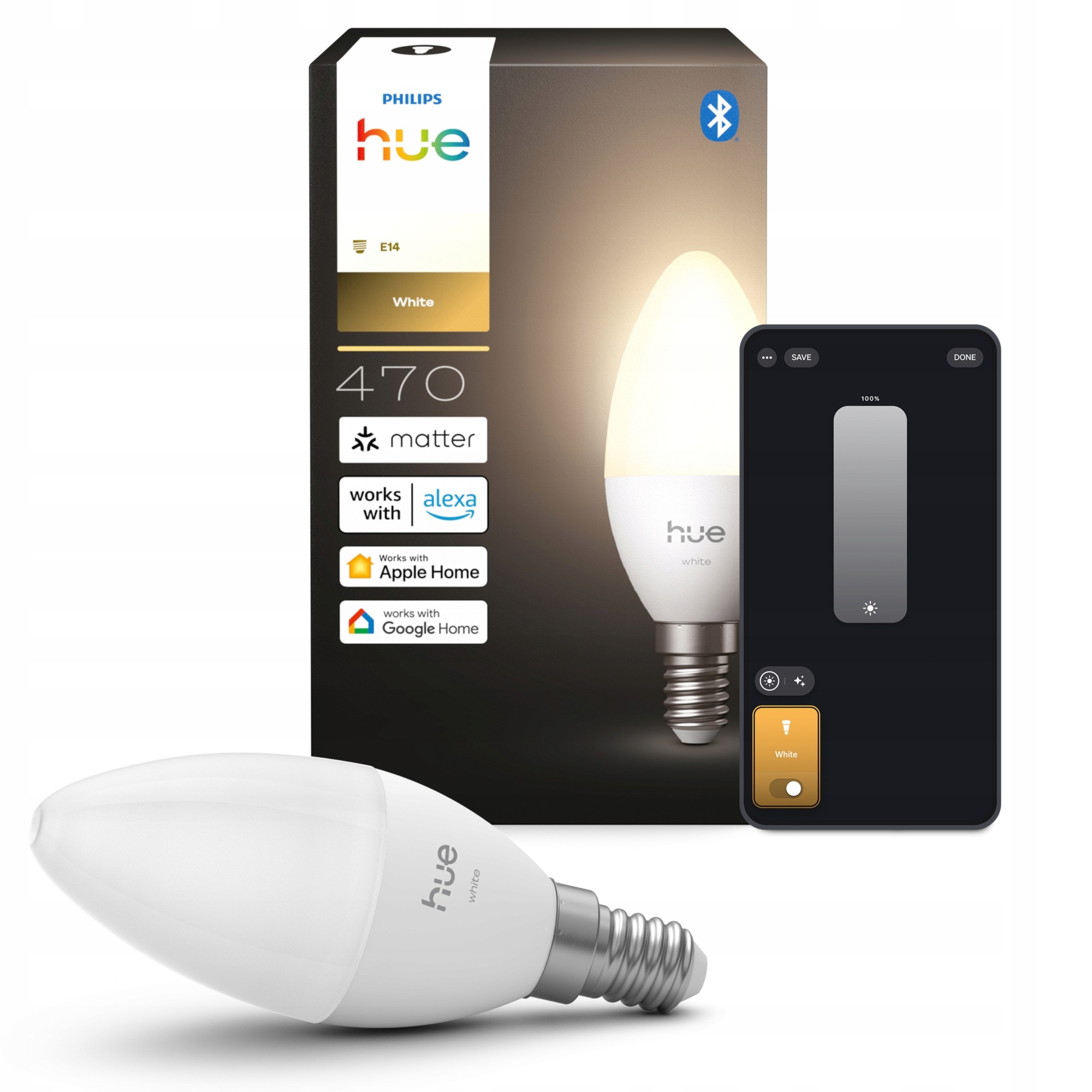 Led žárovka E14 B39 3.9W 470lm 2700K Inteligentní ZigBee Bílá Philips Hue