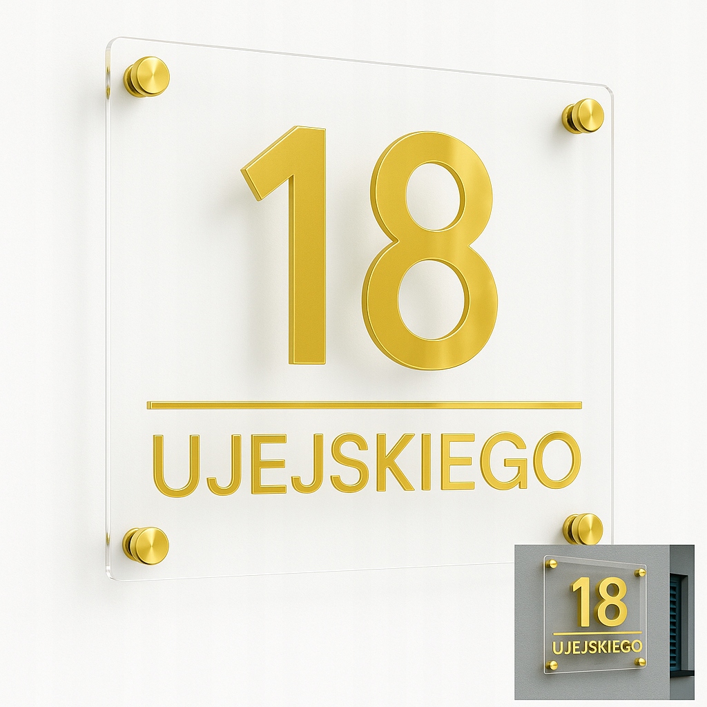 Adresní tabulka plexi 40x50 cm, zlatý laminát – elegantní číslo domu