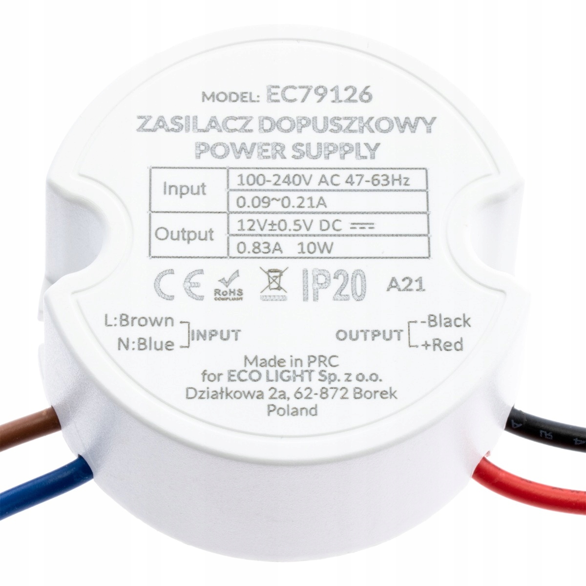 

Zasilacz do Taśmy Led 12V 10W Dopuszkowy Do Puszki