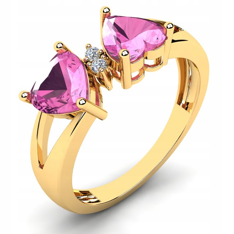 

Pierścionek Złoty Serca Z Różowymi Cyrkoniami 14KR