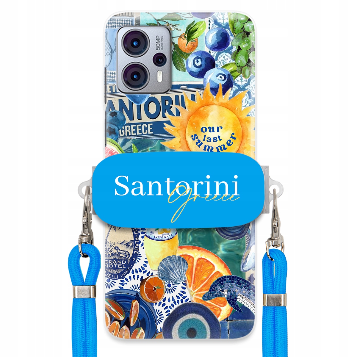 Puzdro pre Motorola G23 Modré Crossbody vodítko držiak Santorini Sea Vibes
