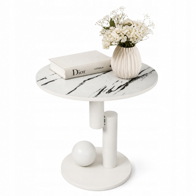 Stolik Kawowy Biały Marmur Okrągły Loft Do Salonu Ø50 CM
