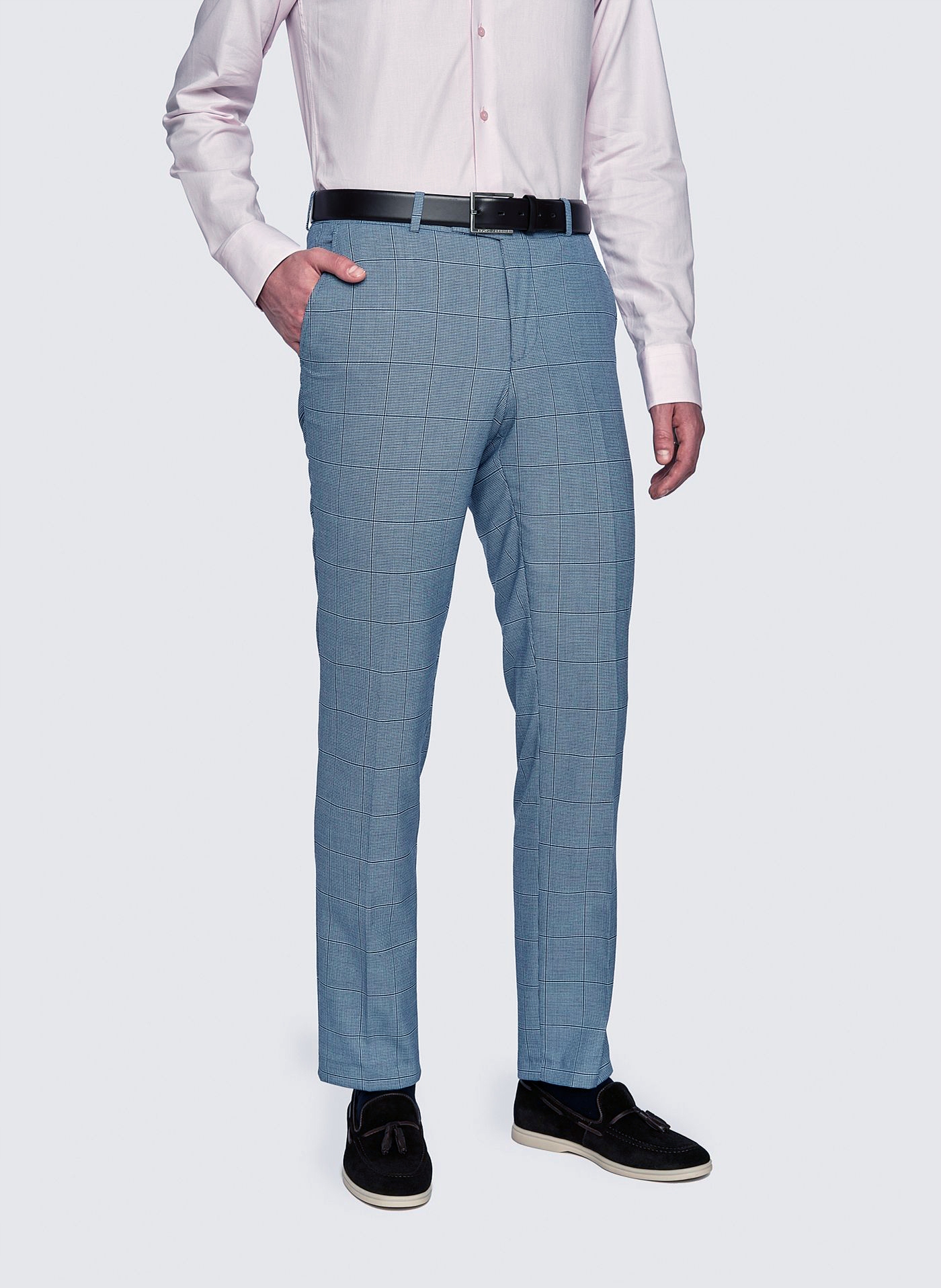 Modré kostkované oblekové kalhoty Pako Lorente 182/104
