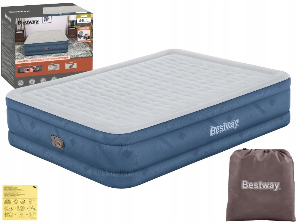 Materac Dmuchany Welurowy Dwuosobowy Łóżko 203x152x46 Bestway 69075 New2025