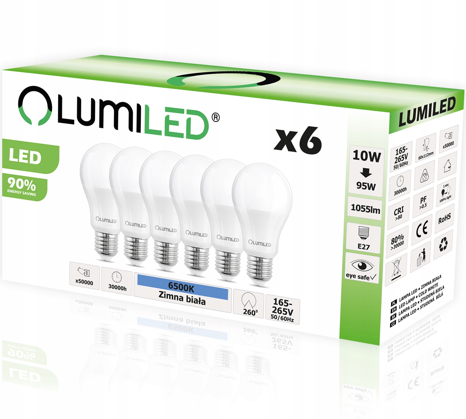 

6x Żarówka Led E27 10W 75W 1055lm 6500K Lumiled