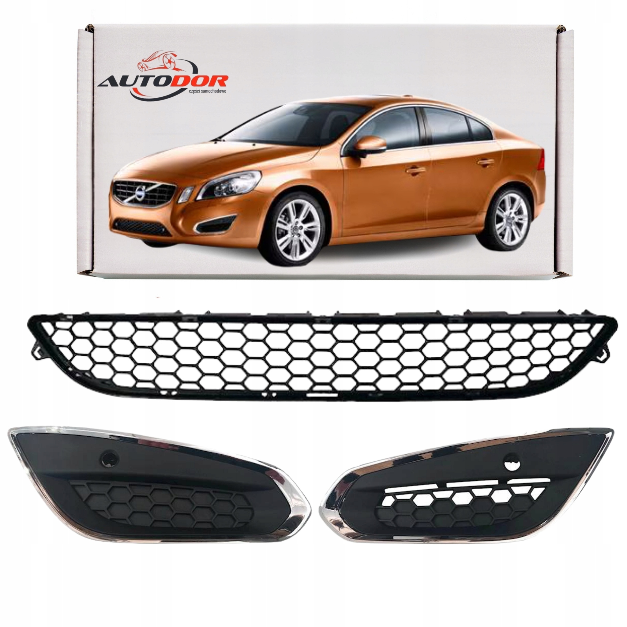 Volvo S60 10-13 Atrapy Mřížky Nárazová S Rámečkem Chrom A Pdc Pravá+levá+střed