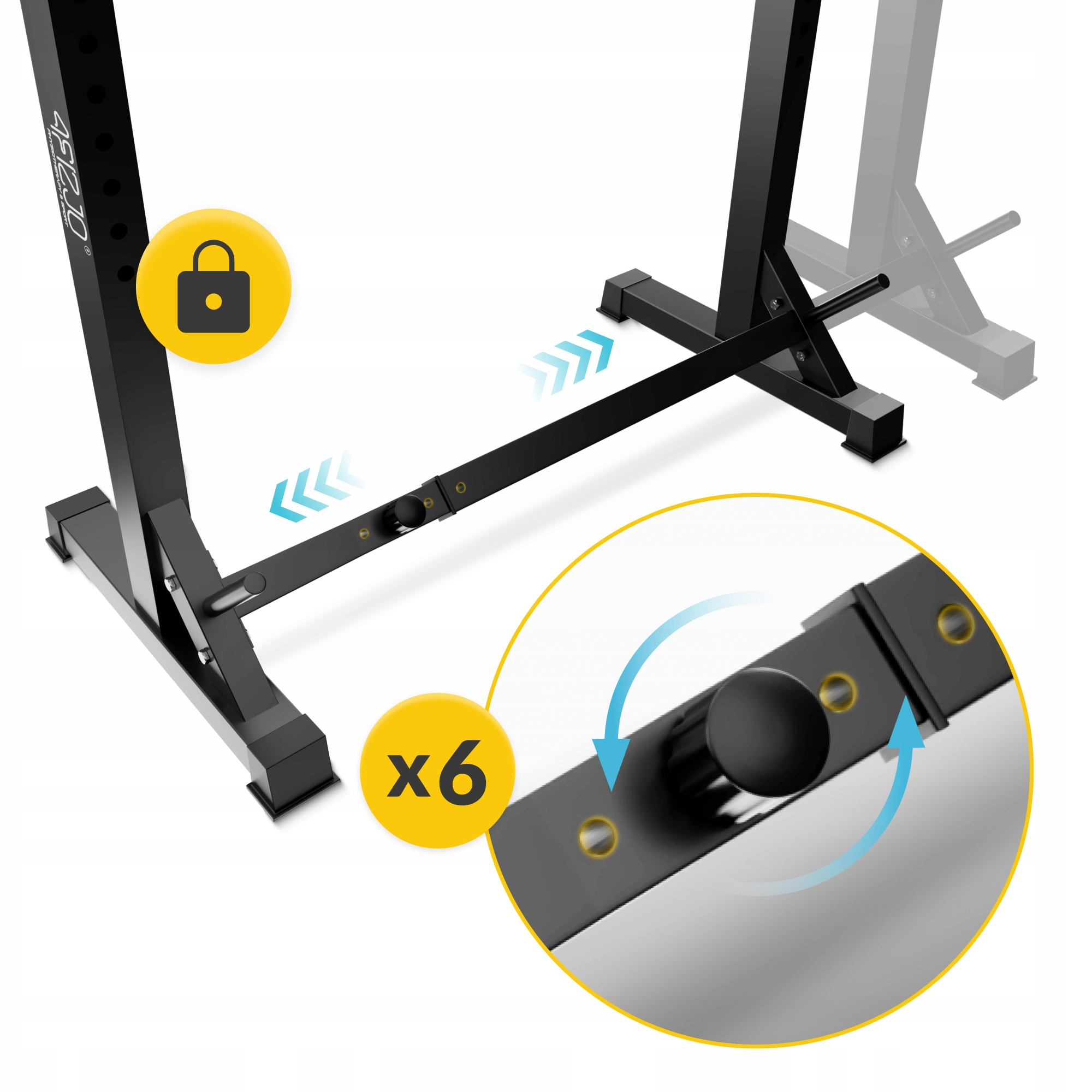 STOJAK POD SZTANGĘ GRYF REGULOWANY Z ASEKURACJĄ DO TRENINGU SIŁOWEGO PRO Typ jednoczęściowy