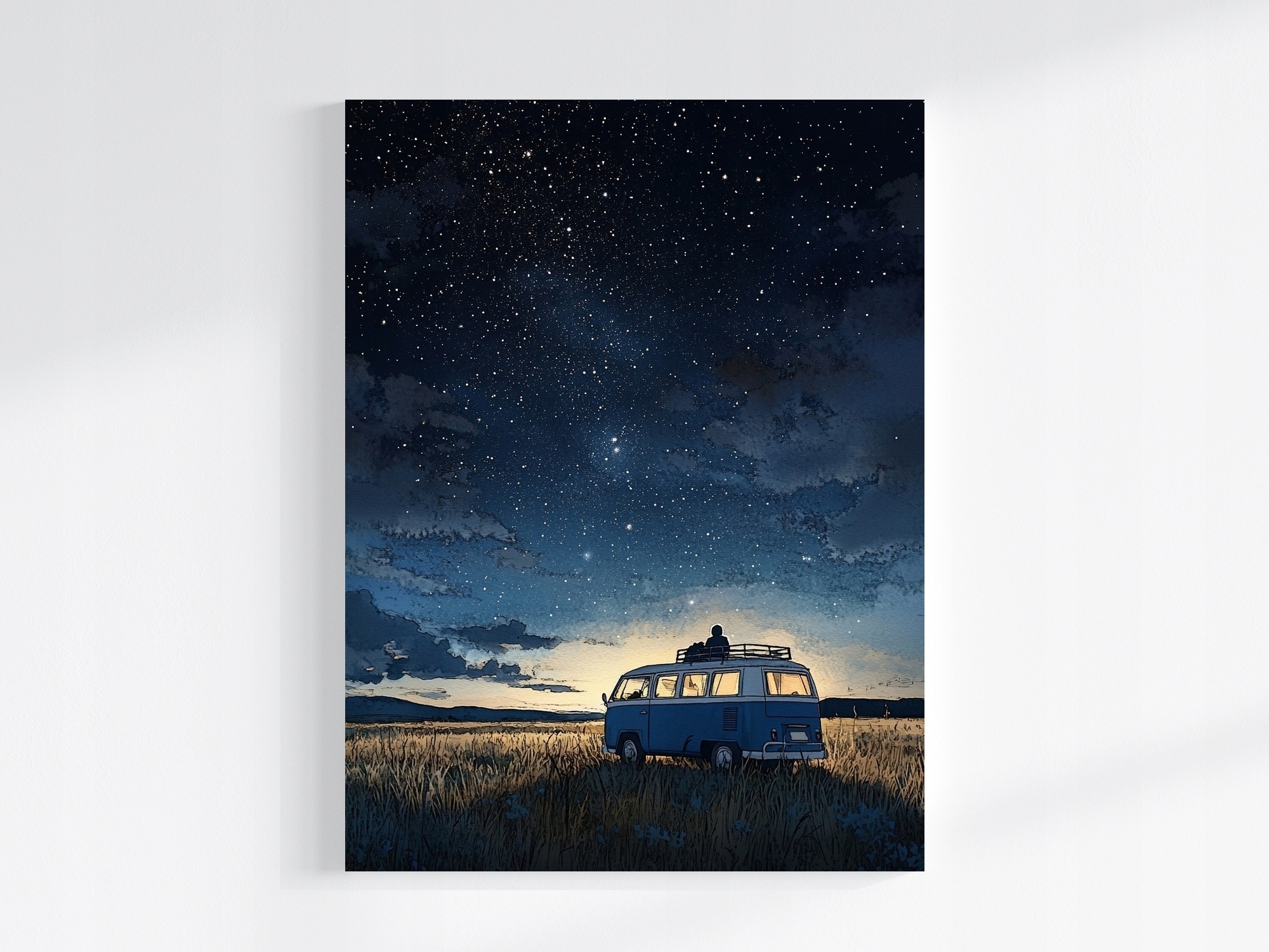 Obraz Na Plátně Canvas Grafika Noc Nebe Hvězdy Auto Van 60x80