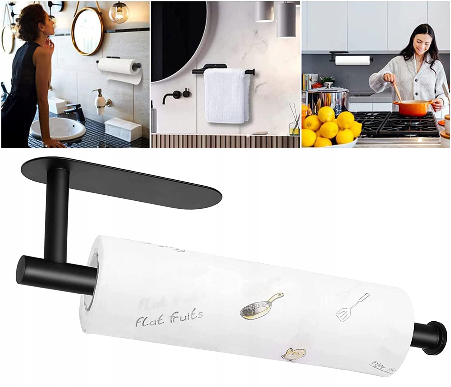 UCHWYT WIESZAK NA RĘCZNIK PAPIEROWY KUCHENNY ŚCIENNY LOFT CZARNY NA KLEJ Długość/wysokość 12 cm