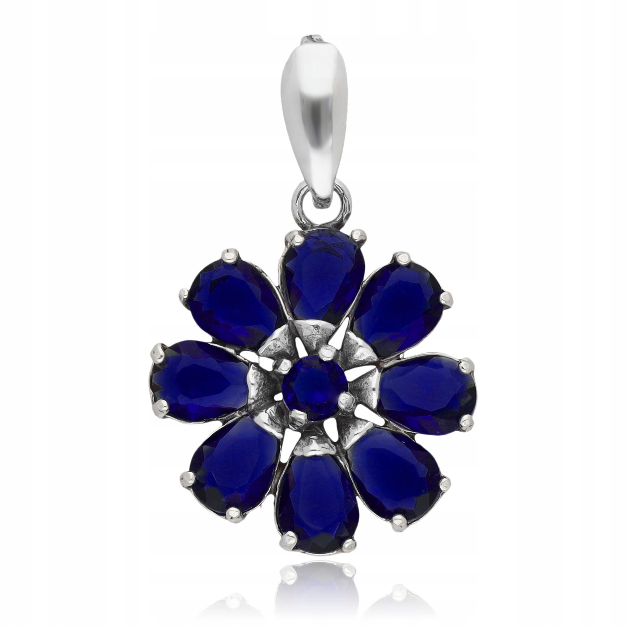 Stříbrný Přívěsek S Oxidovanou Květinou A Safírem Stříbro Ryzosti 925
