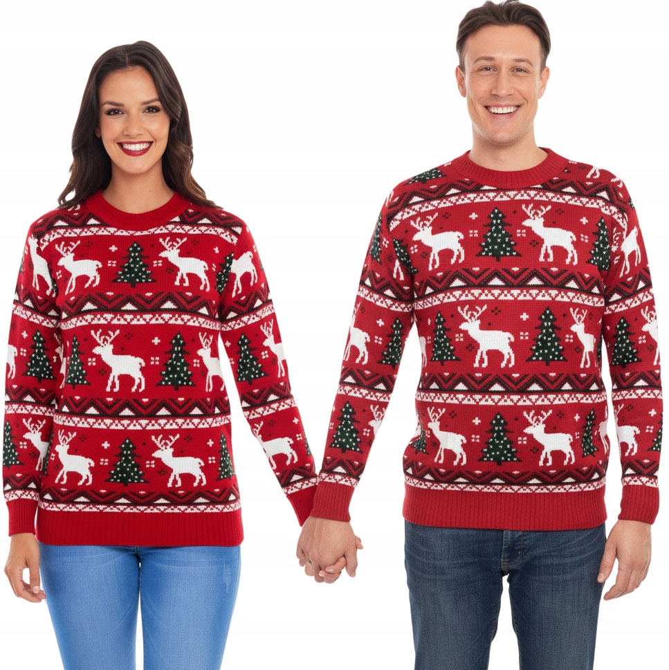 Červené Vánoční Svetry – Set Pro Páry, Klasický Vánoční Svetr Norský Vzor
