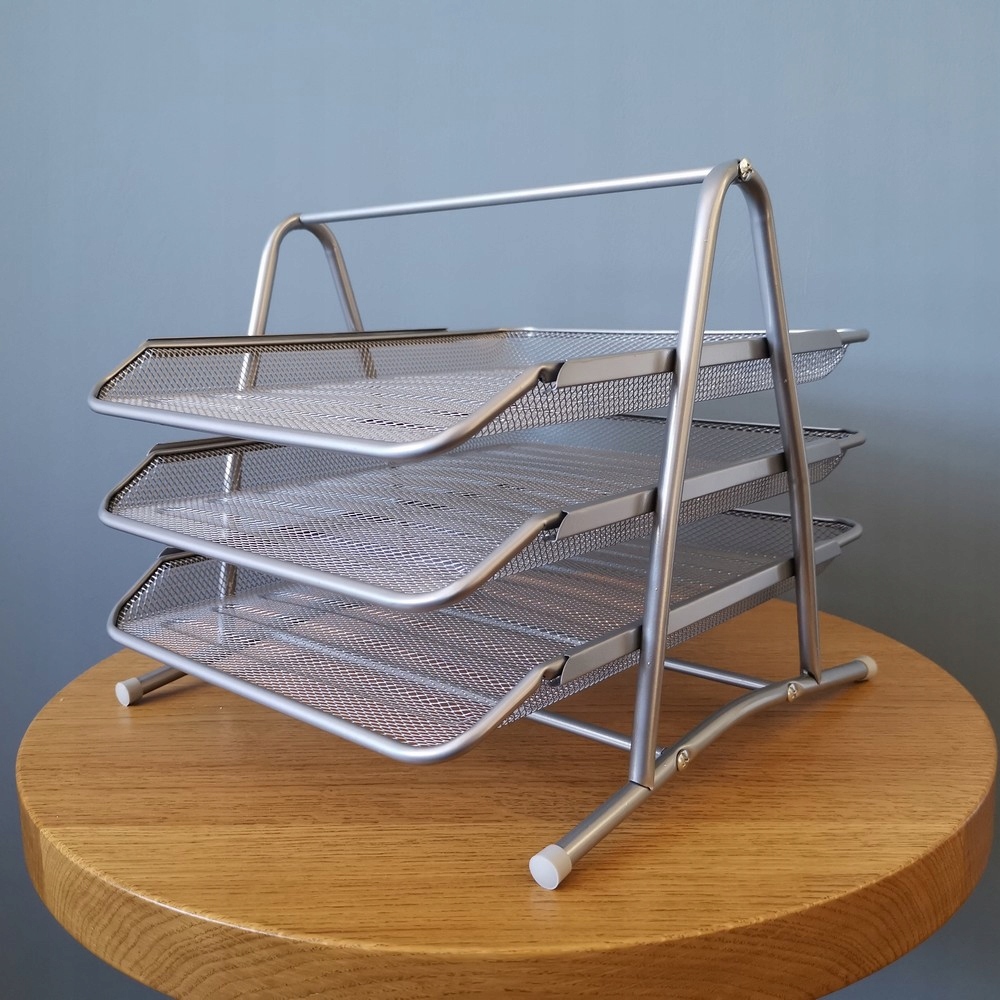 ORGANIZER na biurko SZUFLADY NA DOKUMENTY zestaw 3 szuflad SIATKA SREBRNY Format A4