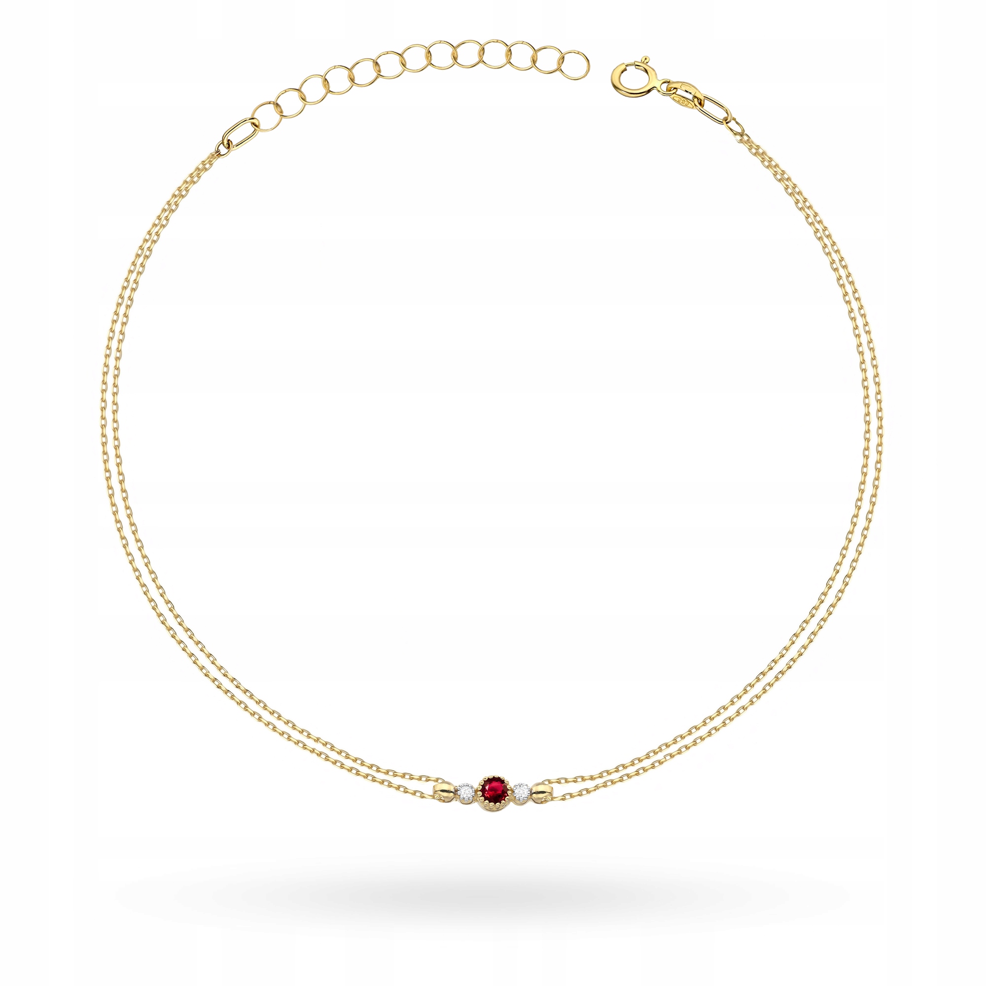 Krásný Zlatý Náramek pro ženy ryzosti 585 14k s Rubínem 0,15ct Krabička