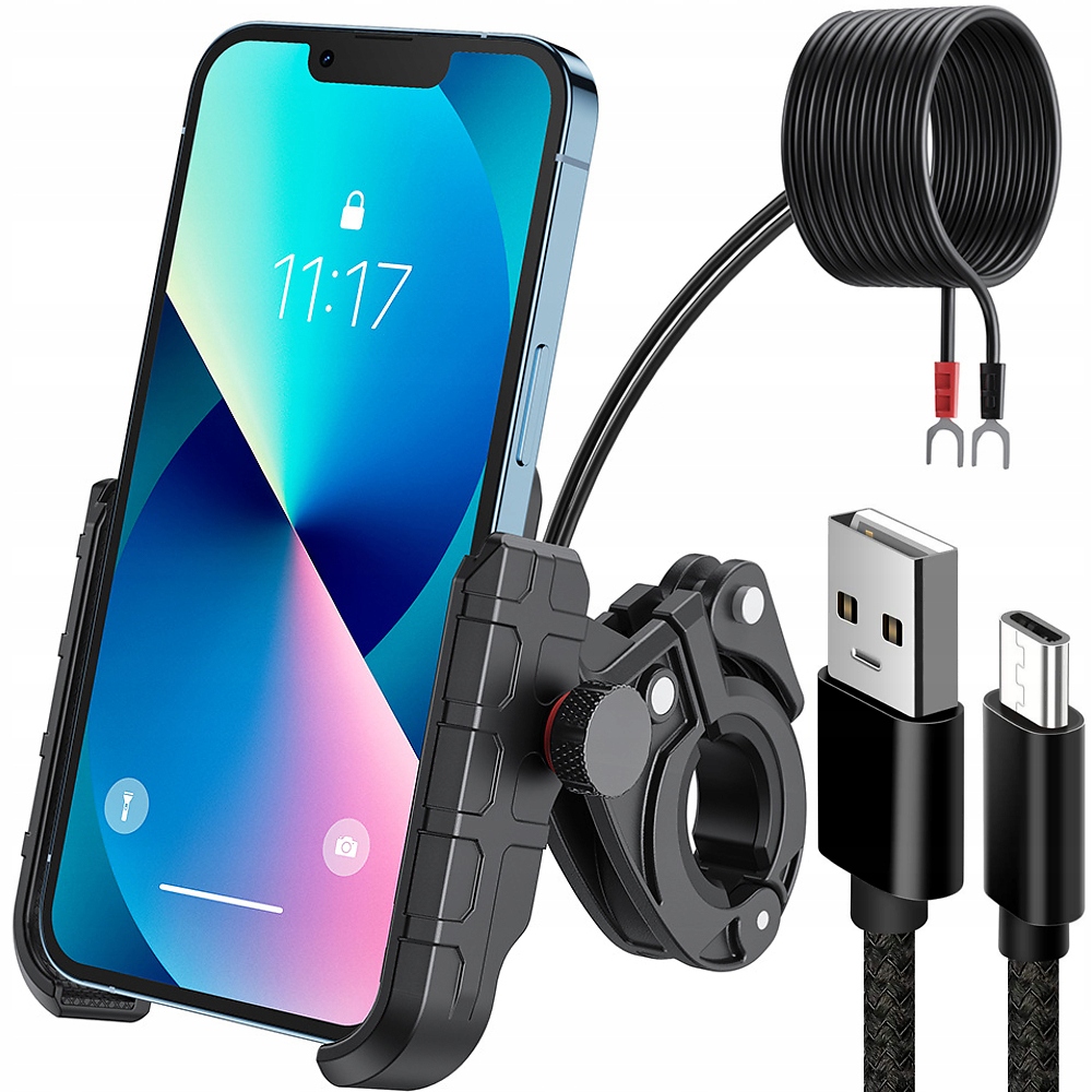 Uchwyt Motocyklowy Na Telefon Ładowarka Usb 12/24v Kabel Usb Typ-c 20cm