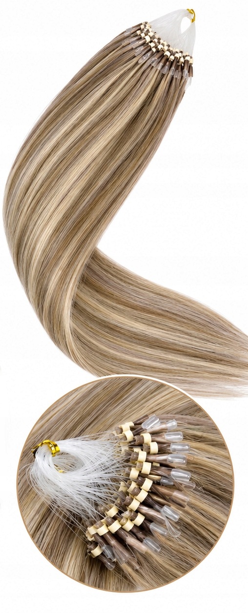Laavoo Włosy Naturalne Remy Microring 35 CM 50 Pasm Jasny Brąz Blond P8-24