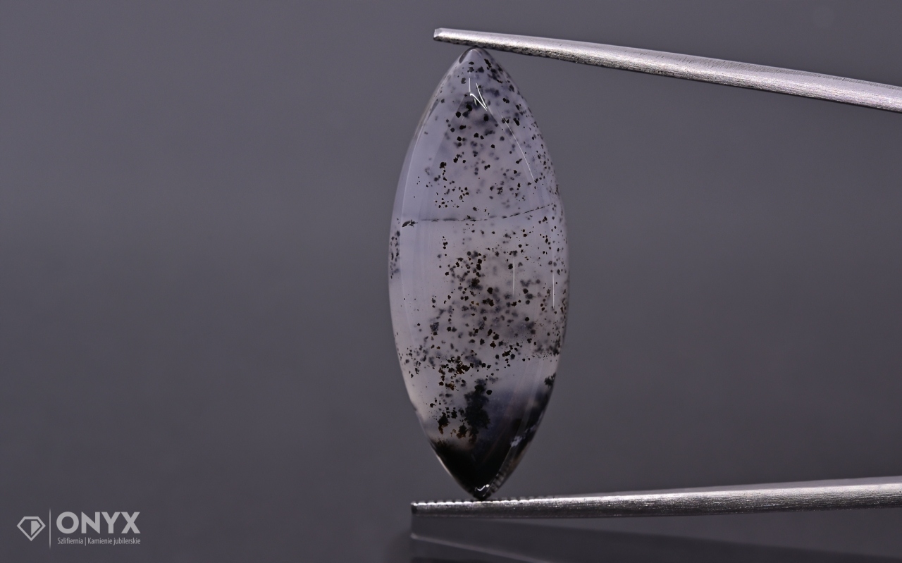 Dendritový achát z Turecka kabošon markýza 30x12 mm