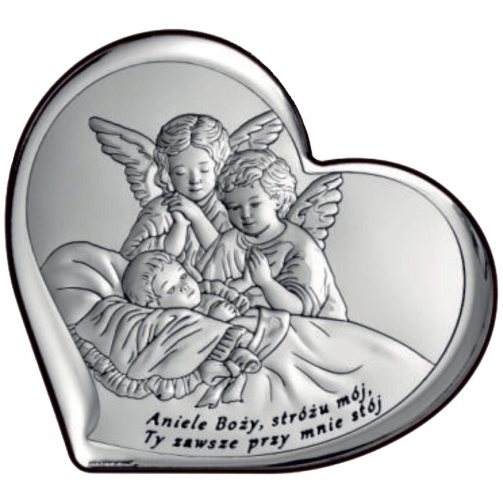 Obrázek Stříbrný andílci Suvenýr křtu Svatého srdce 8x7 cm dárek