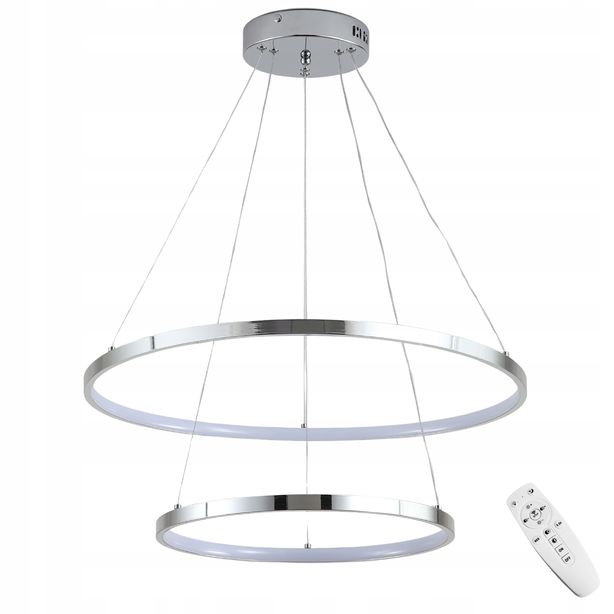 Stropní Svítidlo 2 Kroužky chrom závěsná Led Lustr Dálkový Ovladač 40/60 cm