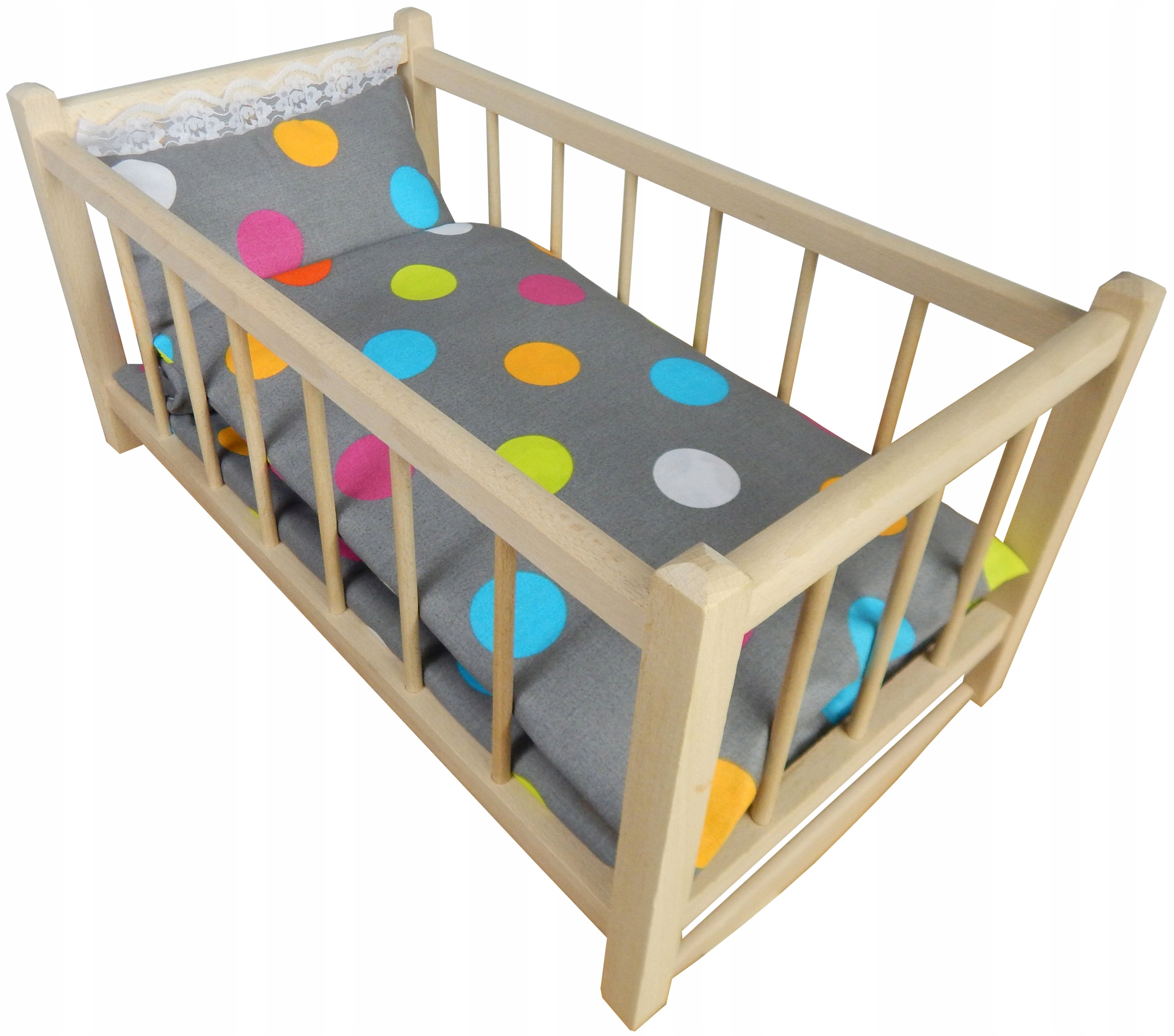 DREWNIANE ŁÓŻECZKO dla LALEK kołyska dla LALKI + pościel 3 elementy POLSKA Marka inna