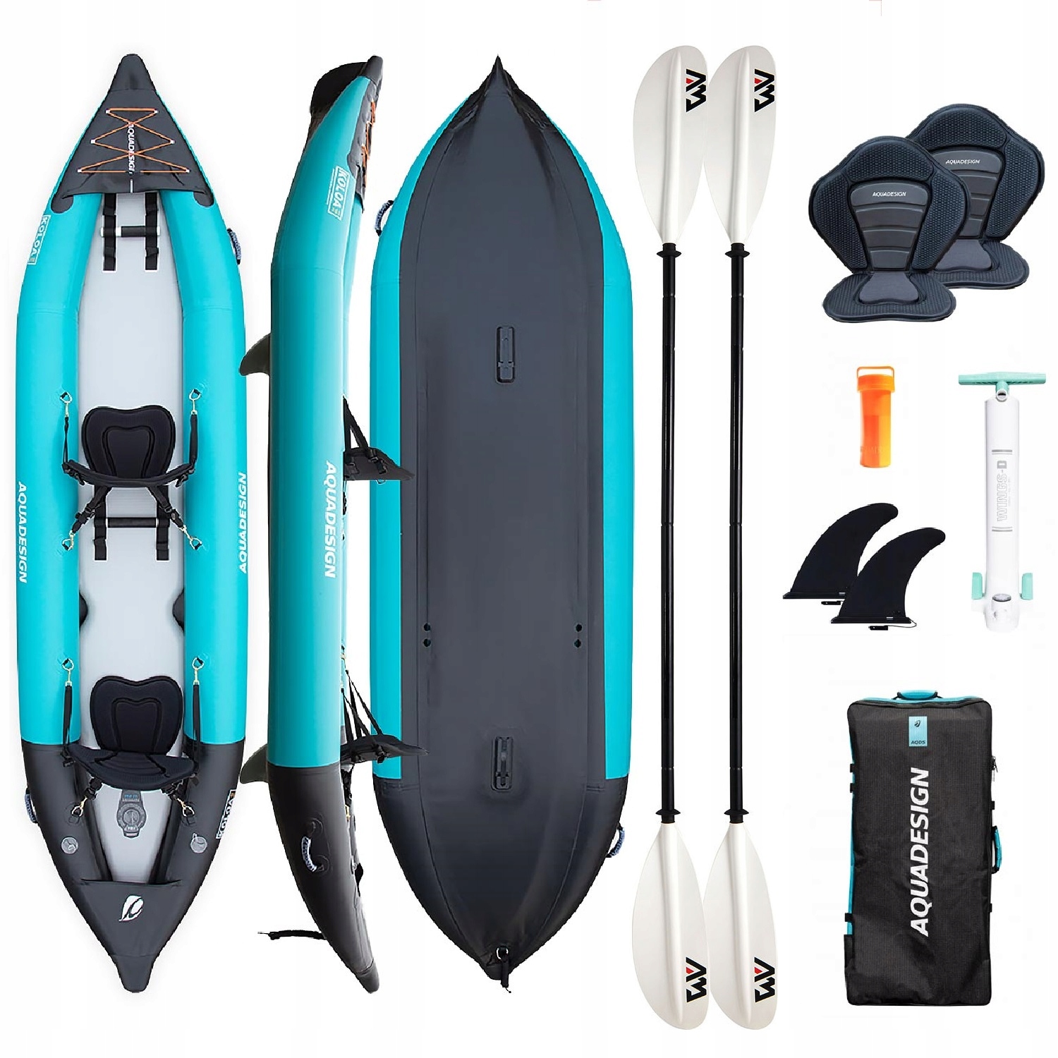 Kajak pompowany Aquadesign Koloa 360 cm 2-osobowy 210 kg 2x Wiosło KP-1