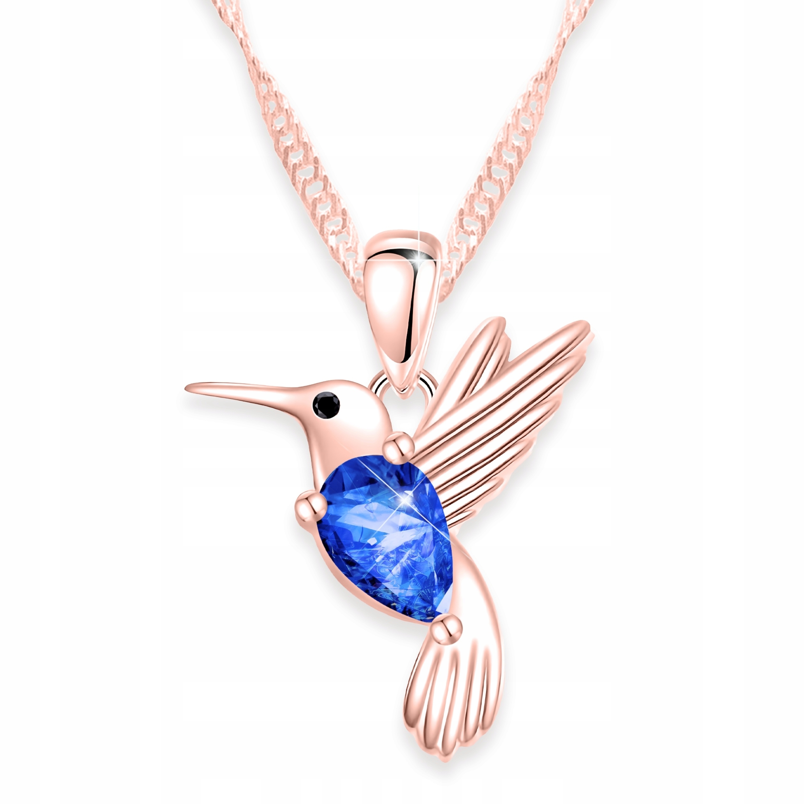 Pozlacený náhrdelník s kolibříkem Modrý Křišťál Kolibřík Stříbro 925