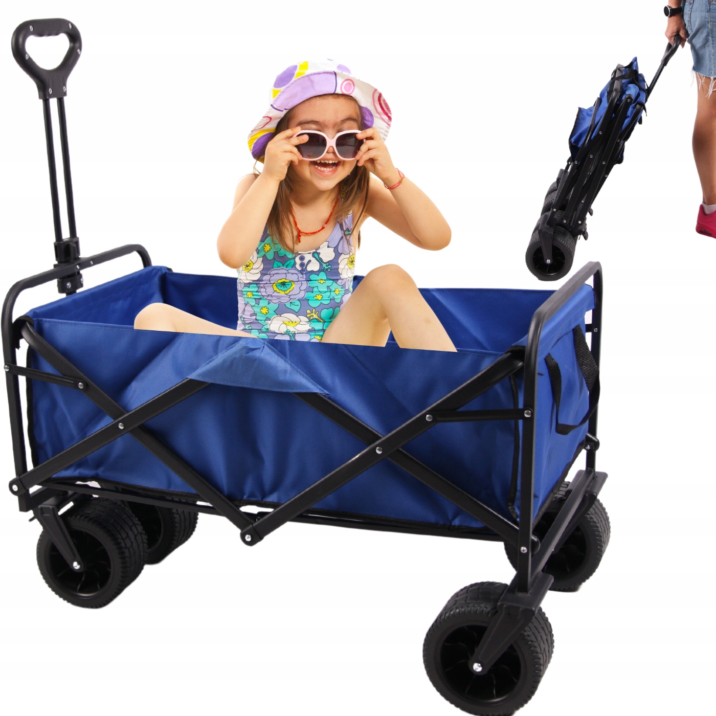 Přepravní skládací plážový vozík pro turistiku do 100 kg, přívěs, rukojeť