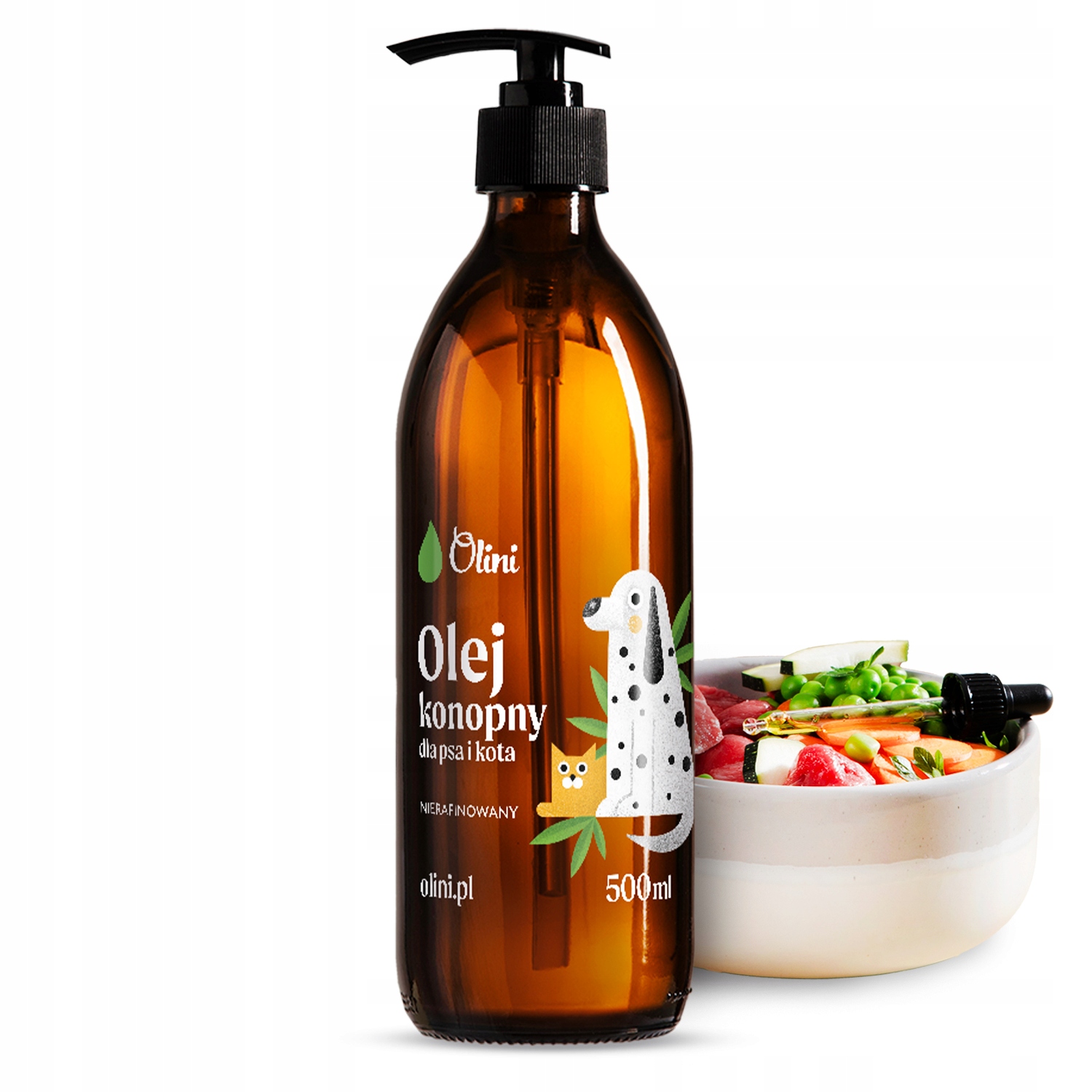 Levně Olej pro psa kočku konopný 500 ml pro zvířata Omega-3 a 6 na srst Olini