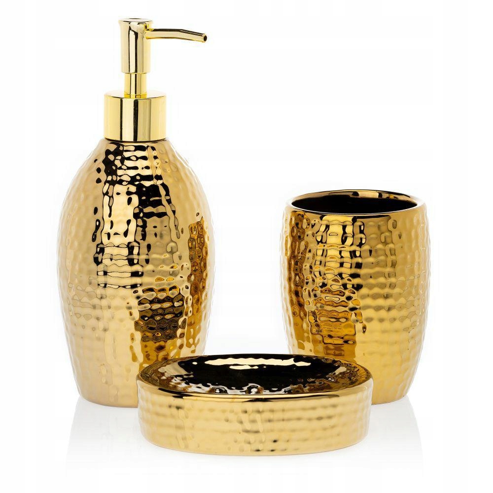Kubek łazienkowy pojemnik zestaw 3el złoty glamour