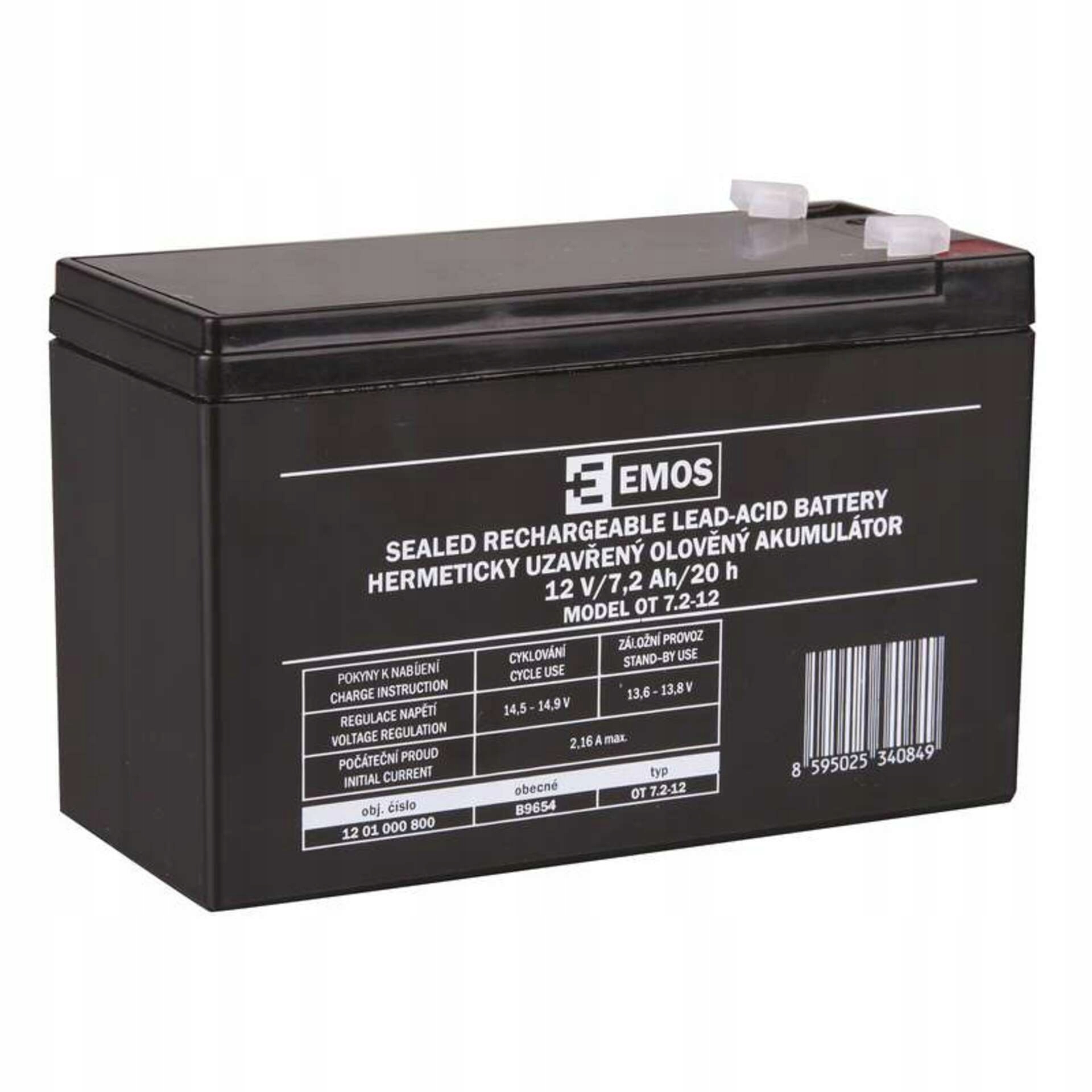 Emos Bezúdržbový olověný akumulátor 12V 7,2Ah faston 4,7 mm 1201000800
