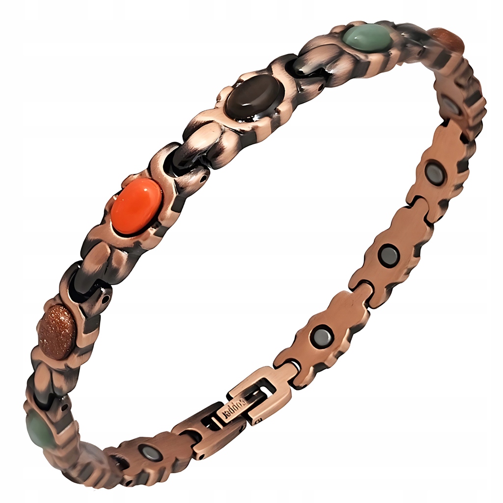 Měděný zdravotní náramek s magnety, nastavitelný, s kameny Blingart