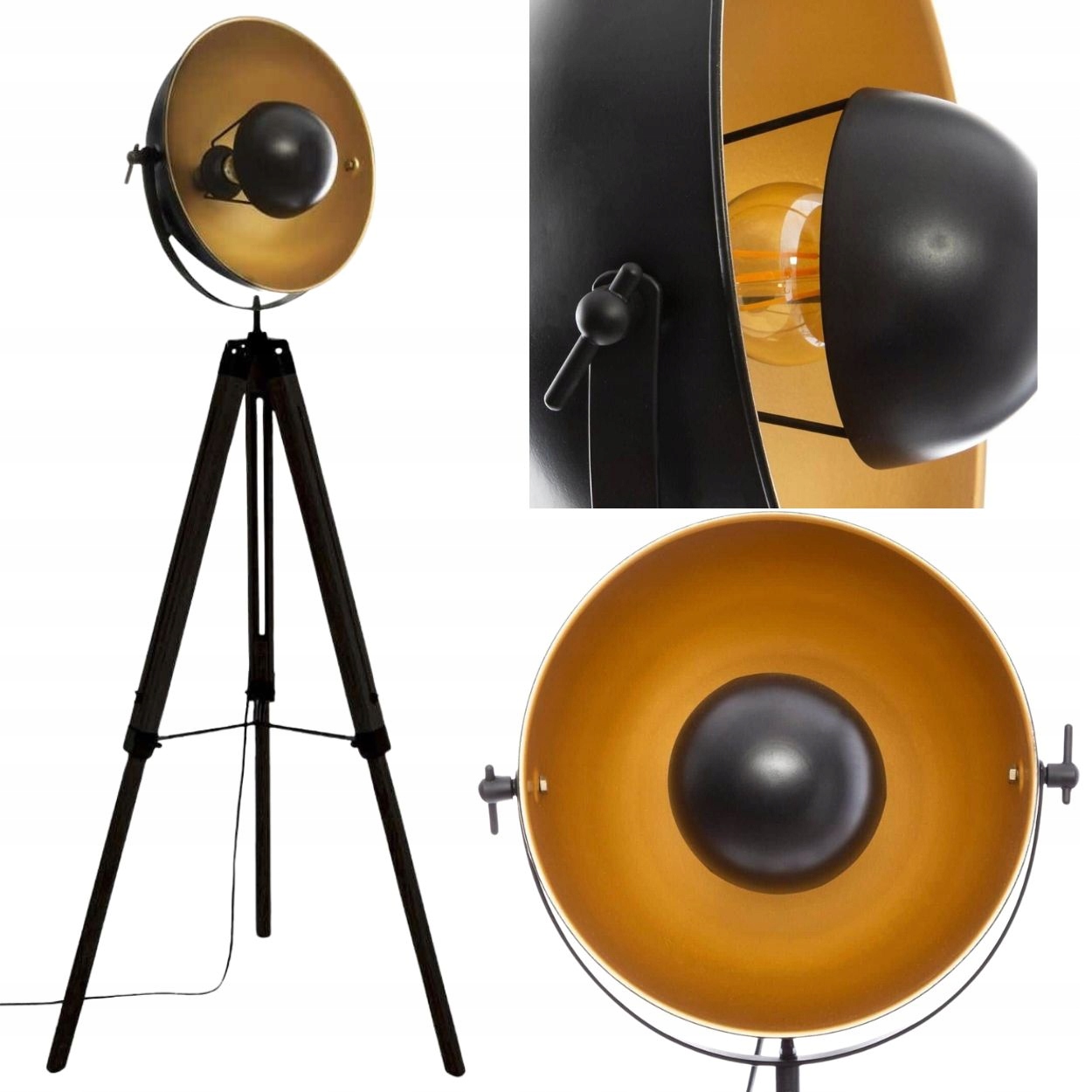 Stojacia podlahová lampa trojnožkový reflektor 156,5 cm loft do obývačky, čierna