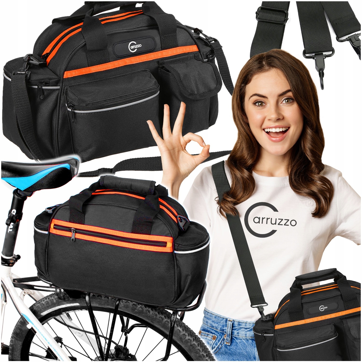 TORBA SAKWA ROWEROWA na BAGAŻNIK POJEMNA ODBLASKI UCHWYT DOBRA JAKOŚĆ MOCNA