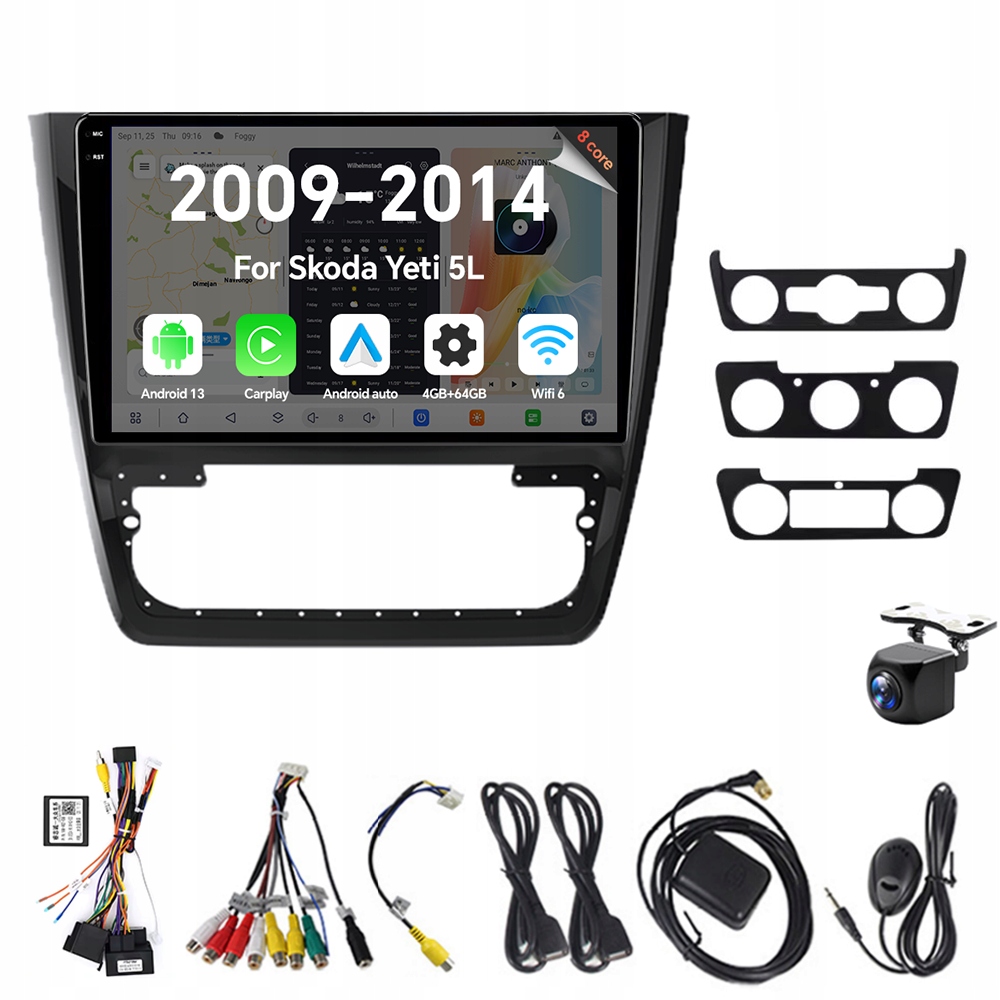 2Din Android 13 Autorádio pro Škoda Yeti 5L 2009-2014 4G 64G Carplay Gps